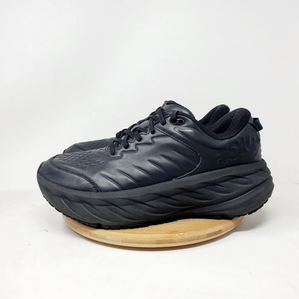 Hoka One One Bondi SR Shoes Mens 9.5 2E WIDE Triple Black Leather Work Sneaker